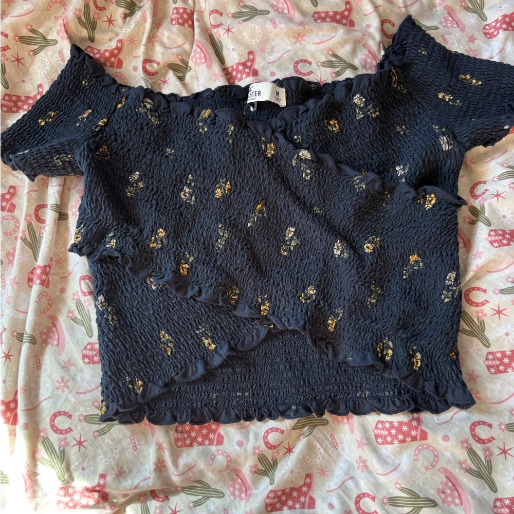 Hollister Dark Blue Floral Crop Top